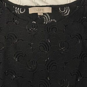 LOFT Black Floral Lace Overlay Short Sleeve Blouse Size S